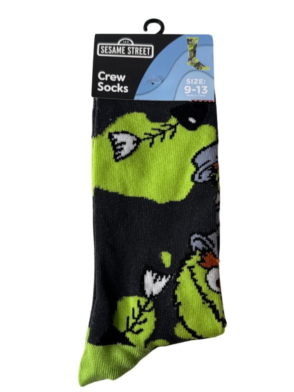 Sesame Street Oscar the Grouch Socks Men’s 9-13 Black Green Funny Novelty Gift
